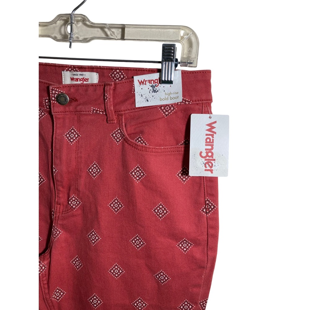 Wrangler High Rise Bold Boot Jeans Red Diamond Pattern 10/30x30 NWT - Picture 3 of 6